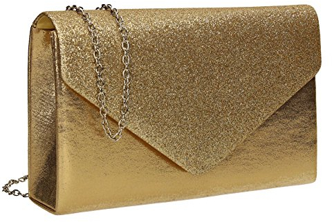 SwankySwans Womens Kelly glitter busta pochette partito Prom borsa frizione, oro (Gold (Gold)), Taglia unica