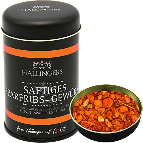 Hallingers BBQ Saftiges Spareribs Gewürz - Gewürz-Mischung für Soßen, Spare Ribs & Steaks (Dose) - Geschenkideen Weihnachten & Geschenke Adventskalender | Neues Zuhause Ruhestand Genesung