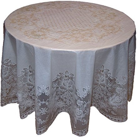Tischdecke Abwaschbar Vinyl Spitze Schutz Verschiende Größen & Farben: (Eckig & Rund & Oval, Weiß & Creme & Bordeaux & Grün) (135 cm Rund, Weiß)