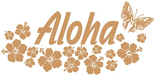 Samunshi® Wandtattoo Hibiskus Blüten Aloha 60 x 28cm hellbraun