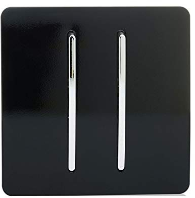 Trendi 2 Gang 1 Way Artistic Modern Glossy 10 Amp Rocker Tactile Light Switch Black ART-SS3BK