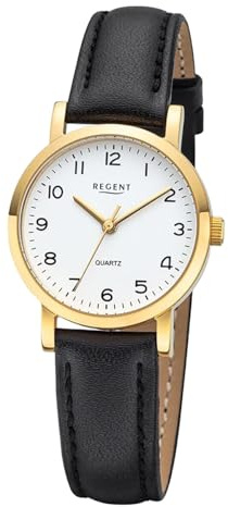 REGENT 79954519 Damenuhr, Lederarmband, Schwarz, Schwarz, Riemen