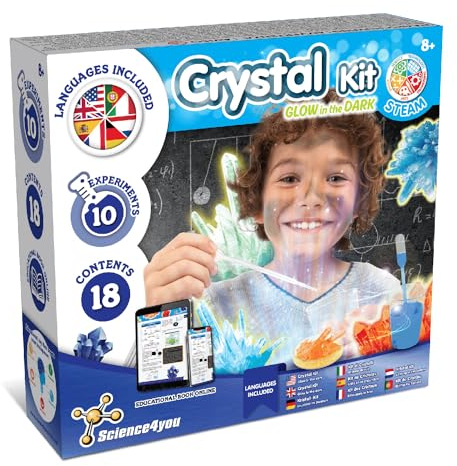 Science4you Kristalle Selbst Zuchten 8+ Jahre - Chemiekasten + 8 Experimente fur Kinder ab 8, Kristalle Zuchten und Edelsteine, Spiel und Geschenk fur Jungen und Madchen ab 8