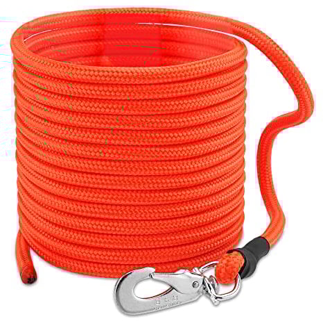 Schwimmende Schleppleine für Hunde | Robuste Feldleine ohne Handschlaufe | Schwimmt auf dem Wasser | Verschiedene Längen | Leuchtend Orange 5m