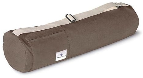 TEMPELWELT Mattentasche für Yogamatte Fitnessmatte 67x17 cm, Tasche aus Baumwolle Leinen antrazit grau Tragegriff Natur, Tragetasche für Matte zum Yoga Pilates Fitness Sport