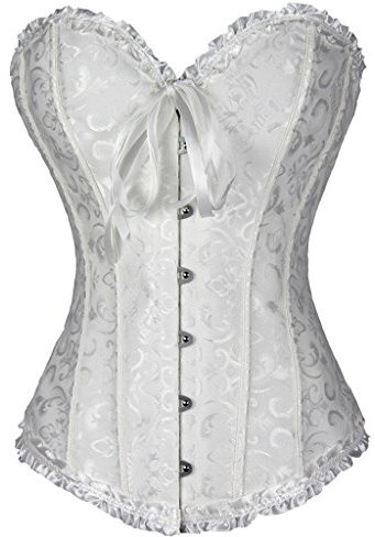 Everbellus Sweetheart Overbust Satin Lace Boned Corset Bustier White 3XL
