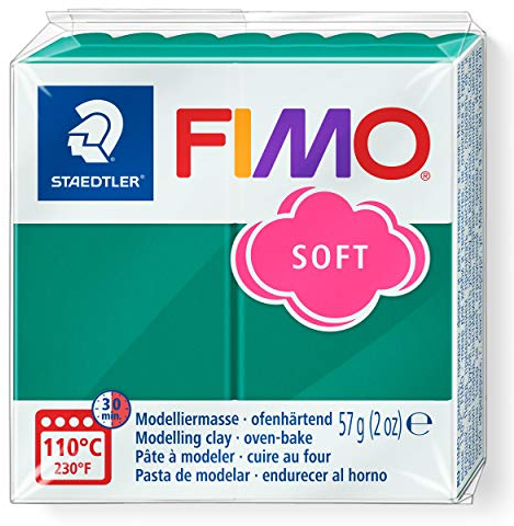 STAEDTLER 8020-56 FIMO Soft Oven-Hardening Polymer Modelling Clay - Emerald (1 x 57g Block)