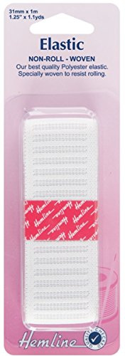 Hemline Woven Non-Roll Elastic – 31mm x 0.9m White Waistbands & Heavy-Duty Use Premium Polyester Elastic for Strong & Resilient Resists Rolling & Twisting, Ideal for Sewing & DIY Projects