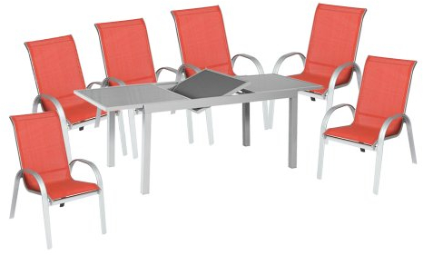 MERXX 7tlg. Amalfi Set, 6 Amalfi Stapelsessel, 1 Ausziehtisch, 160 (220) x 90 cm, Terracotta