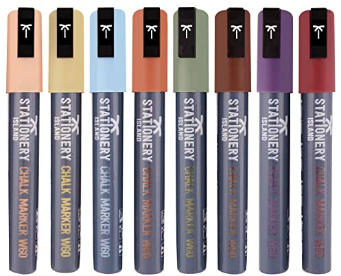 STATIONERY ISLAND Kreidestifte für Tafel Abwaschbar, Erdton Kreidestift für Fenster, 8 Farben Kreidemarker für Glas & Tafeln, Bunt Fensterstifte, Zeichnung, Künstler