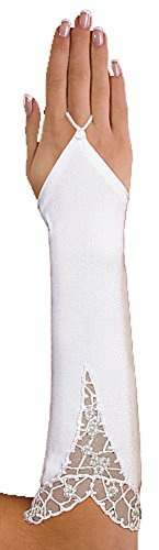 YES Wunderschöne Brauthandschuhe mit Spitze Strass veredelt, A142a 30cm, Ivory
