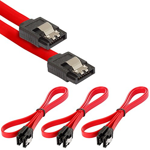 POPPSTAR set 3x Câble SATA 3 HDD SSD, câble de données haut de gamme avec fiche clip droit, jusqu'à 6 Go/s, longueur 0,5 m, rouge