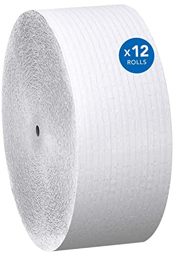 Scott Jumbo Roll JR. Papier toilette sans noyau (07005), double épaisseur, blanc, 12 rouleaux/étui, 2,300 m/rouleau