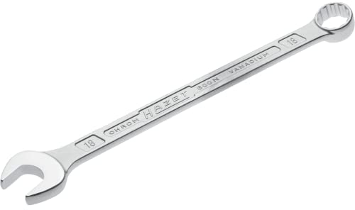 HAZET: Ring-Maulschlüssel 600N-18 verchromt | Ringschlüsselkopf 15° abgewinkelt - Abtrieb: Außen Doppel-Sechskant, Schlüsselweite: 18 mm, Schaft mit extra stabilem HAZET Doppel-T-Profil