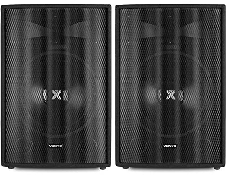 VONYX SL15 15 Inch Passive DJ Speakers Pair – 1600W Bass-Reflex Karaoke & Party PA Speaker System with Piezo Horn, Durable Build & Clear Audio Output for DJs, Events & Home Studios