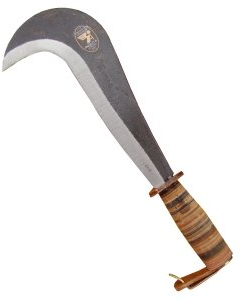 Roncola/Pennato monte rotondo manico cuoio acciaio forgiato