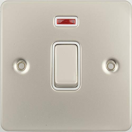 Schneider Electric Ultimate Flat Plate - Single Light Switch, with Neon Indicator, Double Pole, GU2211WPN, Pearl Nickel with White Insert