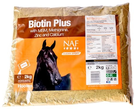 NAF Biotin Plus Refill – High Strength Hoof Supplement for Horses – Supports Healthy Hoof Growth, Strong Horn Structure & Cracked Hooves – with MSM, Zinc, Methionine – 2kg Powder | High-strength hoof supplement with biotin, MSM, zinc and methionine to support healthy hoof growth and strength