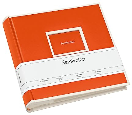 Semikolon 351142 200 Pockets Album - 23 x 22,3 cm - 100 Seiten cremefarben, für 200x 10x15 Fotos - orange orange