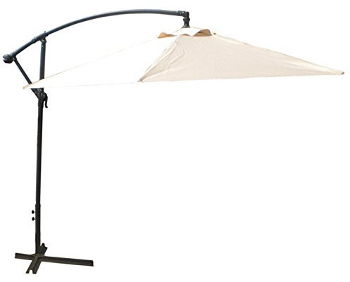 Ampelschirm Ø 3m Beige mit Kurbel, mit Stahlfuß, ohne Krempe, 6 Rippen, 180g Polyester, Gestänge (grau) aus Alu: Ø 48mm, Stärke 1,2mm