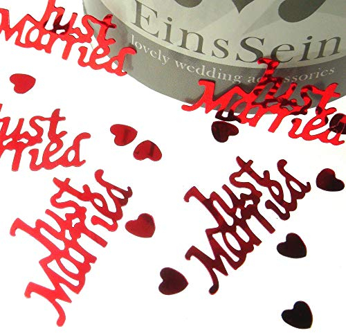 EinsSein 14g Streudeko Konfetti Hochzeit Just Married rot metallisch Tischdeko Hochzeit