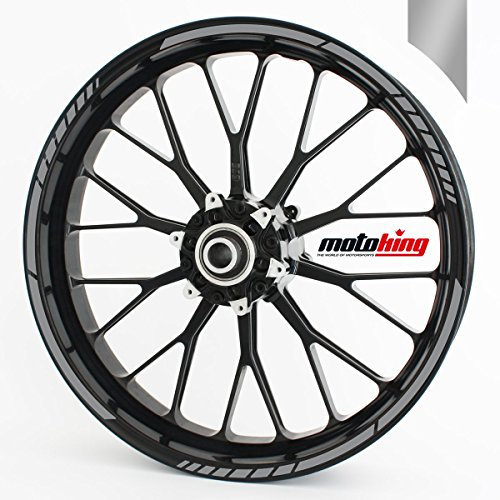Motoking Felgenrandaufkleber im GP-Design in MATT/für 10 bis 14 / Silber MATT