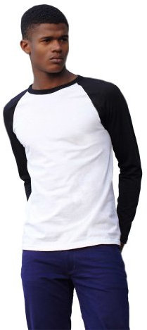 Fruit of the Loom Men's Baseball Longsleeve T Shirt, White (White/Black 056), M
