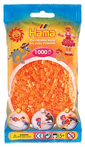 Hama Perlen 207-38 Bügelperlen Beutel mit ca. 1.000 Midi Bastelperlen mit Durchmesser 5 mm in Neon Orange, kreativer Bastelspaß für Groß und Klein