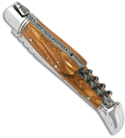 Laguiole Actiforge - Couteau Laguiole -Manche en bois d'olivier avec tire-bouchon et mitres en inox