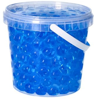 trendfinding 1 Liter Eimer aus Kunststoff mit Deckel Deko Hydro Wasser Perlen Kugeln künstliche Blumenerde Aquaperls Aqualinos zum Dekorieren Ø 1,5 bis 2,5 cm blau
