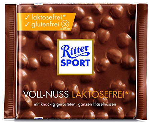 Ritter Sport Voll-Nuss laktosefrei*, 100 g, glutenfreie Vollmilchschokolade mit ganzen Haselnüssen ohne Laktose, knackige Nussschokolade für jeden Schokoladen Fan