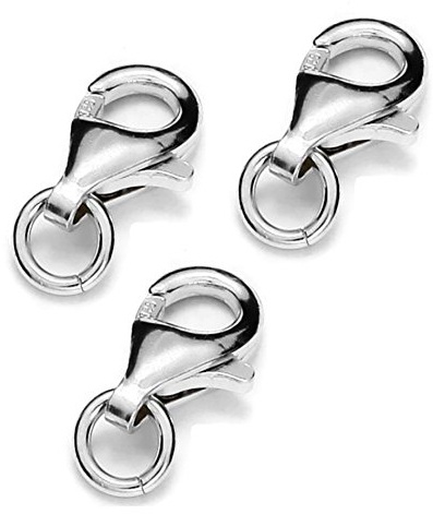 My-Bead 3 Stück Karabinerverschlüsse 13mm 925 Sterling Silber nickelfrei Karabiner 3mm Bindering basteln DIY