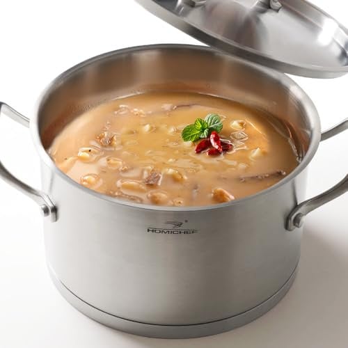 HOMI Chef Matte Polished Nickel Free Stainless Steel 3.2L Stock Pot with Lid (No Toxic Non Coating, 20 CM Straight Sided) - Small Healthy Cooking Pot for Induction