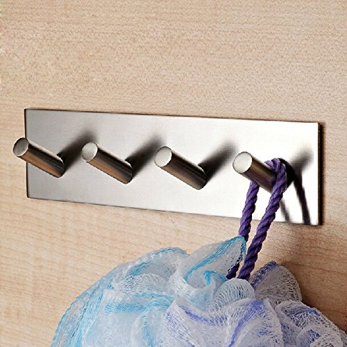 MEETOZ 3M Self Adhesive Coat Hooks, Heavy Duty 304 Stainless Steel Decorative Sticky Wall Mounted Hook Hats Keys Hooks for Bathroom Kitchen, Brushed Finish