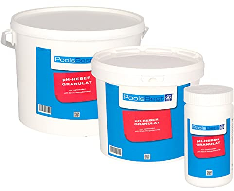 PoolsBest pH Heber Granulat 1kg I hochwertiger pH-Wert Heber Pool I Poolpflege pH Plus zur optimalen pH-Wert Regulierung I pH Heber Pool-Granulat inkl. Messbecher I pH-Wert erhöhen Pool