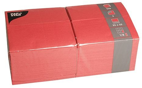 Papstar 84578 250 Servietten, 3-lagig 1/8-Falz 33 cm x 33 cm, rot