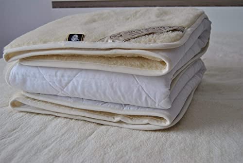 Merino Wool Matratzenauflage, Woolmark-Zertifiziert, natürliche Wolle, Fleece, Naturprodukt, wendbare Wollunterdecke, Kingsize, 90 x 190 cm