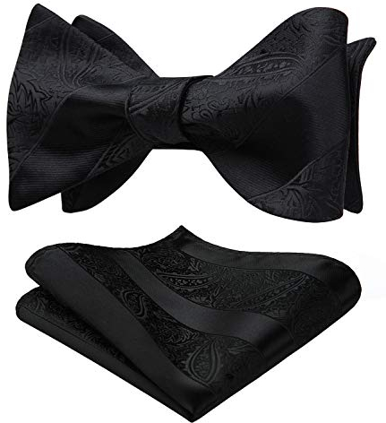 HISDERN Fliege Herren Schwarz Klassische Paisley Fliege mit Einstecktuch Set Verstellbare für Bräutigam Hochzeit Party Fasching