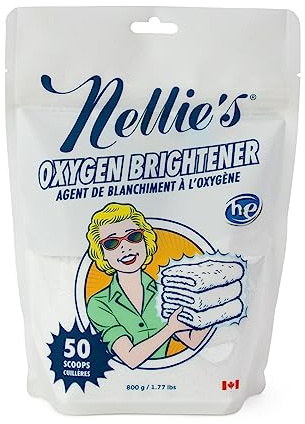 Nellie’s Oxygen Brightener –Powder Stain Remover for Laundry – Brightens Whites, Protects Colors – Bleach-Free, Septic-Safe (50 Scoops) - Made in Canada