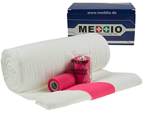 Mullwatterolle 40x500cm + 12 Haftbandagen 10cm neonpink selbsthaftende Bandage Watte
