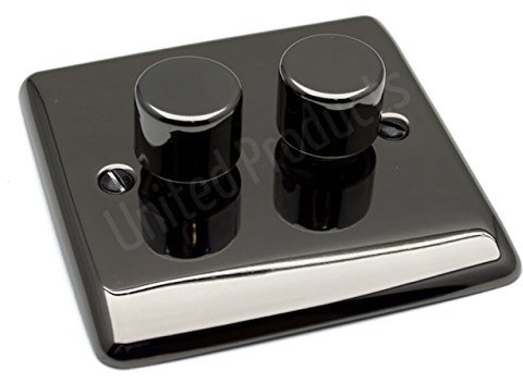 Black Nickel 2 Gang 250w Dimmer Switch - Definition Range D11BN