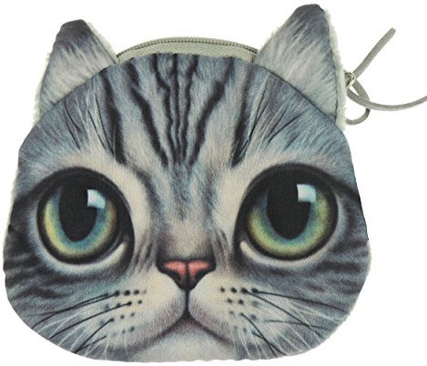 Portefeuille avec Fermeture éclair pour Homme et Femme Motif Chat Mignon Chaton Amoureux des Animaux Cadeau de Noël d'anniversaire Visage réaliste Petite pièce de Monnaie Monnaie Maquillage Pochette