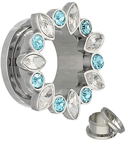 Flesh Tunnel - Stahl - Kristall - Tropfen - Klein - Hellblau 5 mm