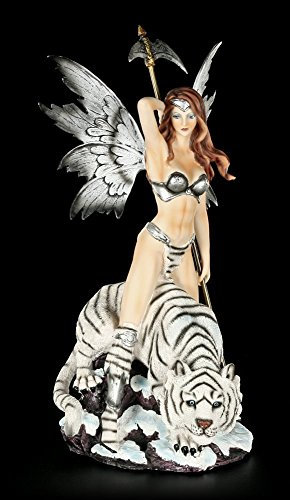 Unbekannt Elfen Figur - Kriegerin mit weißem Tiger - Elfe Fee Elfenfigur Fairy Deko Statue