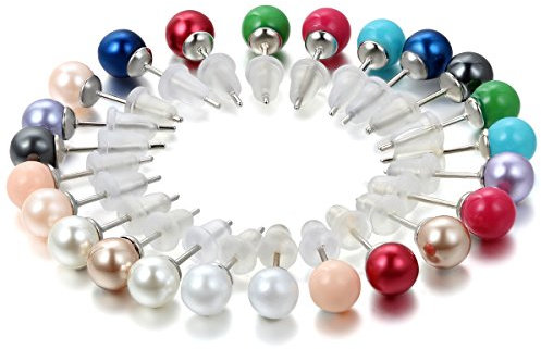 Flongo 12 Paires Boucles d’Oreilles Perle Culture de l'eau douce Acier Inoxydable Clous d'oreilles fin 6mm Coloré Charme Cadeau Bijoux pour Femme Fille