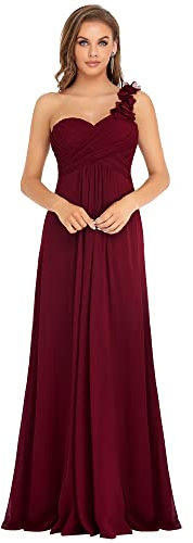 Ever-Pretty Vestito da Festa Elegante Una Spalla Linea ad A Chiffon Lunghezza del Piano Abiti da Cerimonia Borgogna 48EU