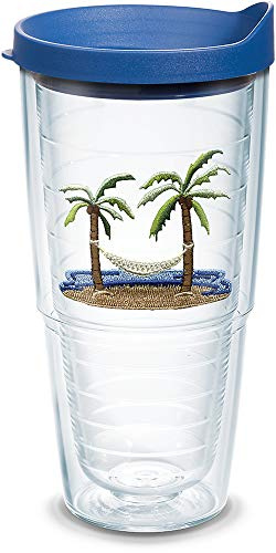 Tervis Isolierbecher mit Emblem und blauem Deckel, 680 ml, transparent