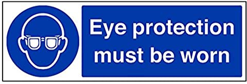 V Safety Eye Protection Must Be Worn PPE Sign - 450mm x 150mm - Self Adhesive Vinyl