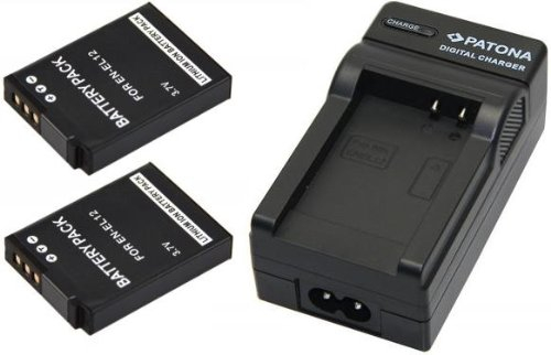 3in1-SET für die Nikon Coolpix A900 A1000 S9500 P300 AW100 und AW110 kompatibel mit Nikon EN-EL12 Set-Inhalt 2 Akku + Schnell-Ladegerät mit Kfz-Lader (12V)