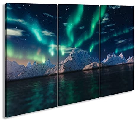 deyoli Leinwandbild Atemberaubende Polarlichter, farbenfroh und faszinierend Format: 120x80cm (3Teilig) XXL Kunstdruck Bild auf Holzrahmen/Wandbild/Wohnzimmer Dekoration